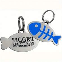Customized Engraved Fish-Shaped Pet ID Tag - Personalized Cat/Dog Collar Charm With Name & Phone Number, Cute Cartoon Design, Easy & Safe Identification