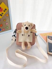 1 件时尚可爱儿童宝宝卡通可爱熊男孩女孩休闲斜挎包尼龙布百搭装饰零钱包，斜挎包配毛绒卡通熊装饰，可调节肩带，拉链开合，适合男孩女孩日常外出，多个口袋，手机钱包，零食，赠送朋友 - 小熊斜背包 - 查看 14