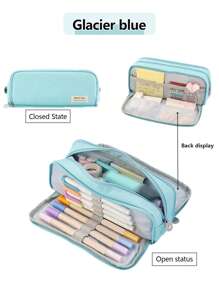 1 创意三层双窗口大容量铅笔盒，办公和学习的桌面收纳盒，男女通用的文具盒，便携式铅笔收纳袋，铅笔盒，学习礼物 - 彩色 - 查看 16