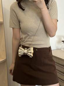 1 件亚克力蝴蝶结形迷你晚宴手拿包，女士时尚链条斜挎包，适合派对和情人节约会 - 金色 - 查看 4