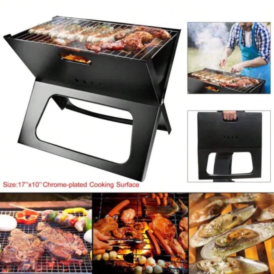 Portable Barbecue Grill, Foldable Charcoal Grill, Camping Garden, Outdoor Travel - Black - View 1