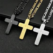 Jesus Cross Bible Pendant Necklace For Men Stainless Steel Gold/Silver/Black Color Christian Hip Hop Chain Religious Amulet Jewelry Gift QKC