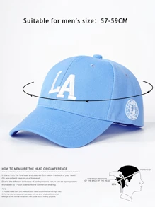 1pc Embroidered LA Baseball Cap, Soft Brim Curved Bill Outdoor Sun Protection Hat, Adjustable Casual Travel Beach Hat, Suitable For Spring Autumn, Unisex Y2K Style - Sky Blue - View 2