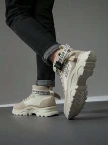 ALAGZI Fashionable Solid Color High Top Boots For Men - Non-Slip Lace-Up Design With Durable Rubber Sole For Comfortable Outdoor Adventures - Beige - View 7