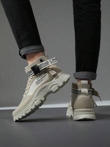 ALAGZI Fashionable Solid Color High Top Boots For Men - Non-Slip Lace-Up Design With Durable Rubber Sole For Comfortable Outdoor Adventures - Beige - View 6