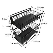 2 Tier Sliding Storage Basket Organizer Drawer Spice Rack Under Sink Sliding Basket Storage Rack For Kitchen Counter Pantry Office