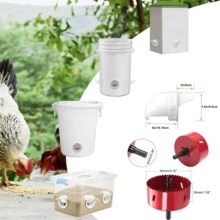 鸡喂食器和饮水器，带防鼠塞盖、8 个端口、8 个鸡水杯和孔锯，DIY 家禽喂食器端口重力自动喂食套件，适用于桶、桶、箱、槽 - 白色 - 查看 2