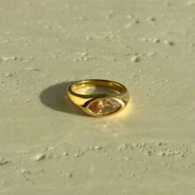1 件复古 18K 镀金不锈钢彩色锆石装饰单戒指，适合女性日常和婚礼佩戴，礼物 - 鑽戒 - 查看 17