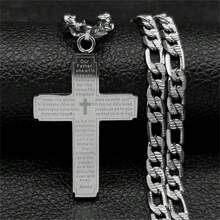 Jesus Cross Bible Pendant Necklace For Men Stainless Steel Gold/Silver/Black Color Christian Hip Hop Chain Religious Amulet Jewelry Gift QKC