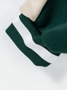 两件套男童休闲撞色拼接连帽开衫和户外抓绒裤套装，秋冬季 - 綠色 - 查看 2
