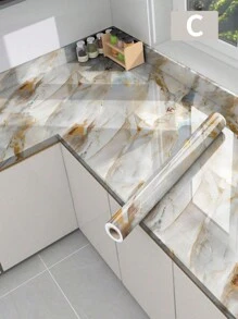 1 件大理石镀金图案壁纸厨房防油贴纸自粘式撕贴耐高温耐油厨房台面贴纸橱柜表面翻新墙贴、贴纸、墙贴花、乙烯基贴花用于家庭装饰、春季装饰品让您的家焕然一新、拉玛装饰贴纸 - 彩色 - 查看 30