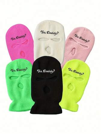 1件装时尚“Yes Daddy”滑雪面罩，男女通用针织保暖三孔拉法帽，冬季服装