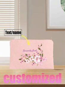 1pc Customizable Unique Fashion Minimalist Letter Lightweight Pouch Bag, Can Hold Phone, Cosmetics, Coins, Handy For Travelling, Cute Letter Design - Pink - View 2