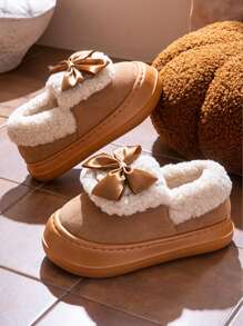 Dép giữ nhiệt cổ điển nơ cho nữ, dép sandal đế dày ấm áp cho mùa đông trong nhà/ngoài trời - màu nâu - Xem 3