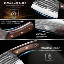 Bộ 8 dao nhà bếp, Bộ dao đầu bếp chuyên nghiệp, Dao thái thịt thủ công bằng thép cacbon cao kèm phụ kiện cho nhà bếp hoặc nhà hàng, Dao khối họa tiết Damascus Nhật Bản Bộ dao đầu bếp kèm túi cuộn - Bộ dao 8 món - Nâu - Xem 6