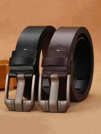 1件lnrueg咖啡色單針釦扣假皮帶復古牛仔腰帶男子單針釦扣腰帶