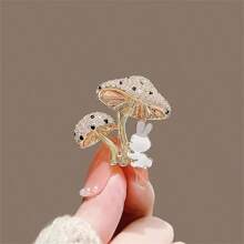 1pc Cute Rabbit & Mushroom Crystal Embellished Women Brooch, Luxury Unique Accessory, Daily/Festival Gift Dress Accessories Pin For Clothes Bag Charm Backpack For School