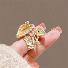 1pc Cute Rabbit & Mushroom Crystal Embellished Women Brooch, Luxury Unique Accessory, Daily/Festival Gift Dress Accessories Pin For Clothes Bag Charm Backpack For School