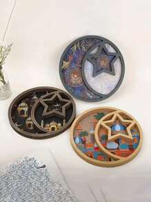 1月星盘，中东斋月节木盘，零食糖果巧克力圆形星盘月亮盘，创意灯光奢华水果盘，适用于家庭客厅，茶几，餐厅，餐桌家居装饰 - 彩色 - 查看 1