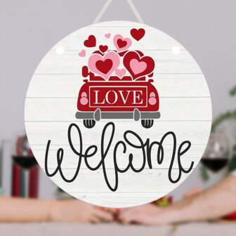 1 pieza Decoración de San Valentín Regalo Corazón de madera con diseño de coche que se puede usar para decorar el hogar, regalo para parejas (cuerda colgante al azar) Día de San Valentín Cumpleaños