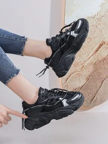Giày thể thao chạy bộ thường ngày đế dày lưới thoáng khí thời trang chống trượt cho nữ, xuân thu - màu đen - Xem 2