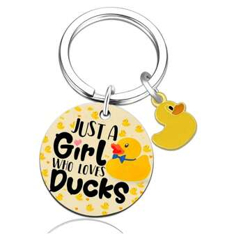 1pc Stainless Steel Round Printed Letter Keychain, Cute Duck Bottle Holder Bag Pendant Accessory Valentine's Day Valentines Gift Souvenir Car Accessories Bag Charm School Goth Y2k Halloween Accessories Teachers Day