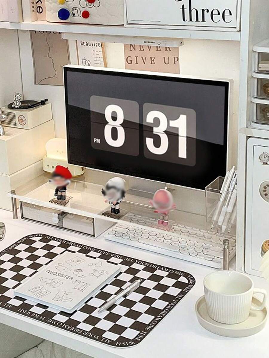 1pc Acrylic Laptop Riser Stand, Transparent Desktop Monitor Holder, Storage Rack For Home Office & Dorm - Multicolor - View 1