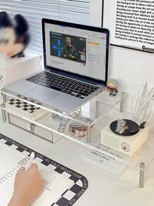 1pc Acrylic Laptop Riser Stand, Transparent Desktop Monitor Holder, Storage Rack For Home Office & Dorm - Multicolor - View 2