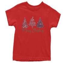 Merry Christmas Faux Glitter Trees Youth T-Shirt