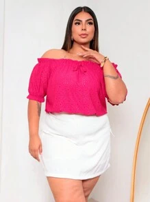 Cropped Women's Plus Size  Puffed Off-The-Shoulder Blouse 46 48 50 52 Strapless Princess Sleeve GG G1 - Rosa - Ver 3