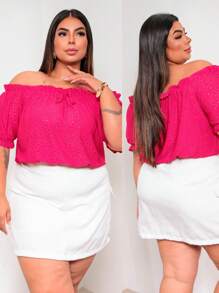 Cropped Women's Plus Size  Puffed Off-The-Shoulder Blouse 46 48 50 52 Strapless Princess Sleeve GG G1 - Rosa - Ver 1