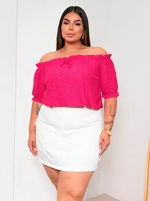 Cropped Women's Plus Size  Puffed Off-The-Shoulder Blouse 46 48 50 52 Strapless Princess Sleeve GG G1 - Rosa - Ver 5