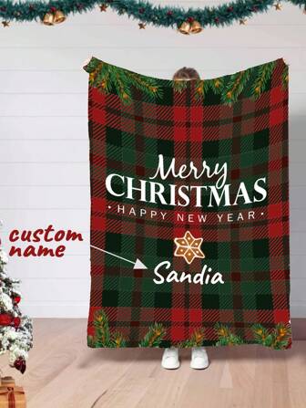 1 Pc Custom Name Blanket, Personalized Blanket With Text And Name, Christmas Gift Blanket, Best Friend Blanket, Cozy Blanket, Family Gift, Christmas Gift For Mom/Dad, Personalized Gift For Friends Bathroom Decor Fall Decor Beach Essentials Back To School