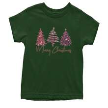 Merry Christmas Faux Glitter Trees Youth T-Shirt