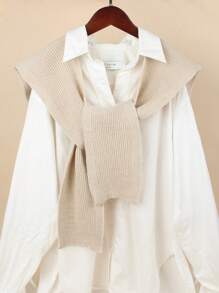 1pc Women's Sweet Style Solid Knitted Shawl Cape, Warm Shoulder Wrap Perfect For Daily Wear Casual Accessories Women - Khaki - View 2