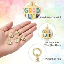 1 Pc Enamel Flat Round Word Good Luck Inspirational Charm Message Charms For DIY Necklace Bracelet Crafting Jewelry Making - Gold - View 6