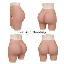 1pc Realistic Silicone Fake Butt Padded Panty, Plus Size Women Buttocks Shaping Underwear, Soft Silicone Waist Slimming Shorts, Enhances Body Curve - Beige - View 10