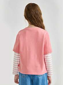 3 件套年轻女孩可爱上衣、儿童女孩优雅 T 恤、带心形图案的保暖内衣