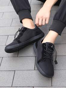 1 Pair Comfortable Road Running Shoes, Rubber Non-Slip Soles, Breathable Canvas Upper, Wide Toe Box, Suitable For Camping, Hiking, Walking, Fashion Sports Sneakers, Lightweight, Non-Slip, Lace-Up, Minimalist Barefoot Style - Black - View 5