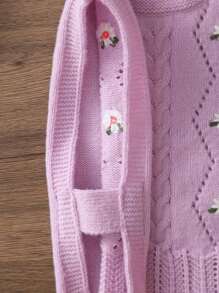 Infant Sleeveless Floral Embroidered Hollow-Out Knit Cardigan