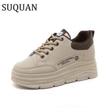 女士春秋休闲硫化厚底运动鞋，百搭时尚鞋履，防滑软底，适合日常休闲装、跑步、旅行、工作和社交场合 - 卡其色 - 查看 11