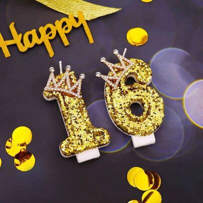 1pc Golden Crown Decoration Candle, Birthday Cake Candle Insert, Baking Sweets Party Cake Decoration Candle, 1st Birthday Celebration Party Adult Number Birthday Candle