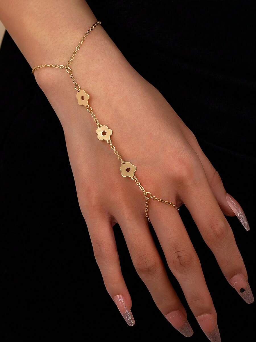 1 chiếc vòng tay chuỗi cỏ năm lá đơn giản theo phong cách Bohemian thanh lịch, quà tặng hẹn hò cho phụ nữ - Vàng - Xem 1