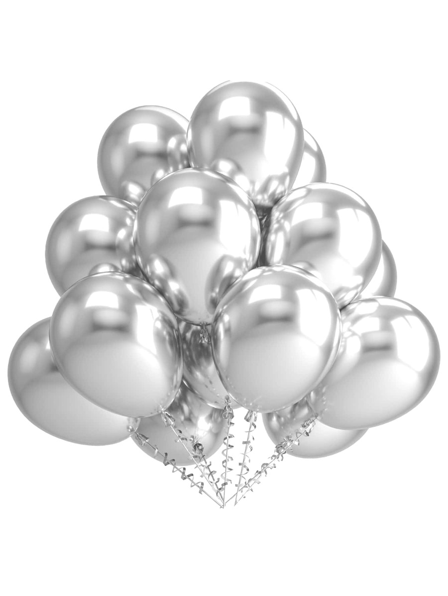 100pcs 12 Inch Silver Metal Thick Latex Balloon Set, Suitable For Birthday, Wedding, Valentine's Day, Thanksgiving, Christmas, Halloween, New Year, Back To School Season Home Decor, Balloon Party - Silver - View 1