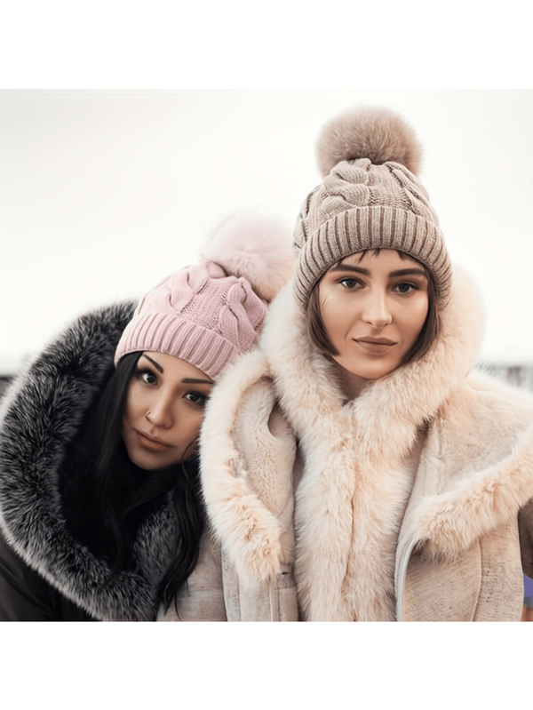 1 Stück modischer, klassischer römischer elastischer, warmer gestrickter Beanie Mütze mit Bommel