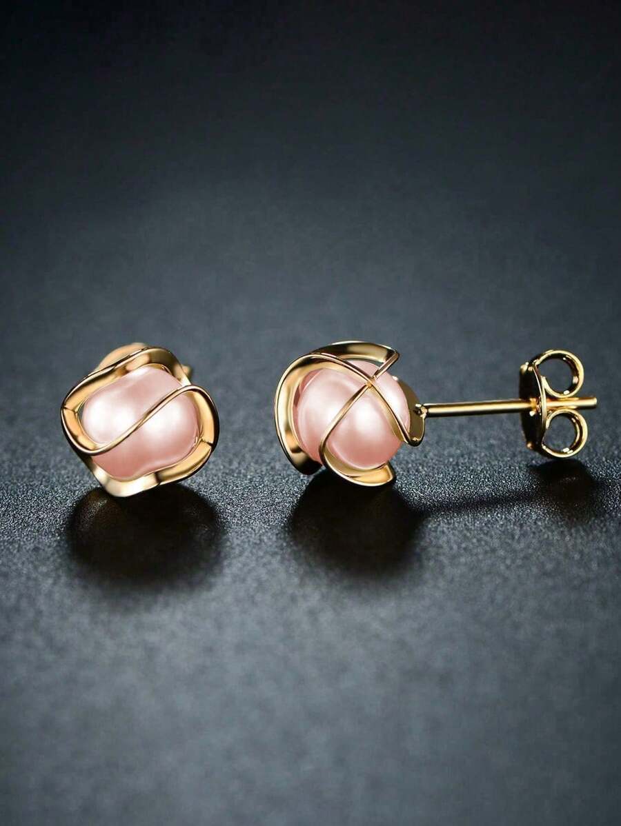 1 par de pendientes de perla artificial, adecuados para uso diario