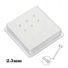 6 件 925 纯银穿孔鼻钉，带圆形方晶锆石，1.5 毫米/1.8 毫米/2.0 毫米/2.2 毫米/2.5 毫米/3.0 毫米四爪球鼻/耳洞首饰