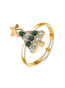 1 件钛钢圣诞戒指女同款时尚麋鹿拐杖圣诞树圣诞老人红宝石戒指，适合圣诞节、礼物 - 聖誕戒指 - 查看 11