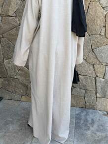 1pc Women Classic Solid Color Loose Fashionable Long Robe Cardigan, Comfortable Open Front Abaya Style Kimono, Suitable For Muslim Daily Wear And Festivals