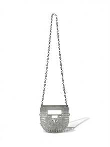 Hollow Basket Clutch, Shiny Rhinestone Decorated Silver Mini Acrylic Diamond-Studded Shoulder/Crossbody Bag For Women